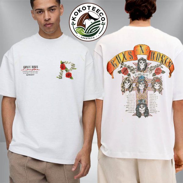 Guns N Roses x Represent Tour 2025 Schedule Cities Tour Exclusive Tee Unisex T-Shirt Two Sided